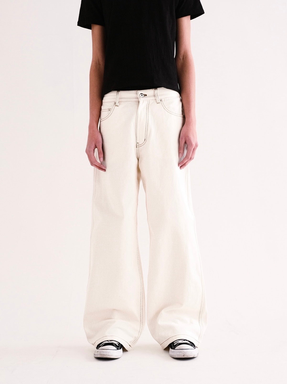 Cream White Wide Leg Denim