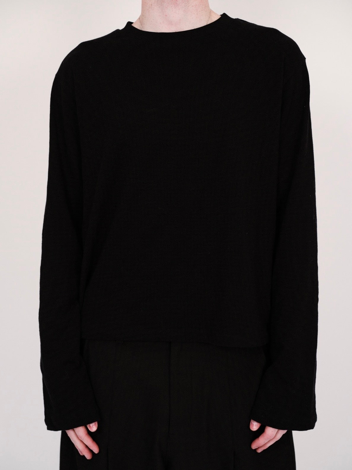 Black Slub Cotton Long Sleeve