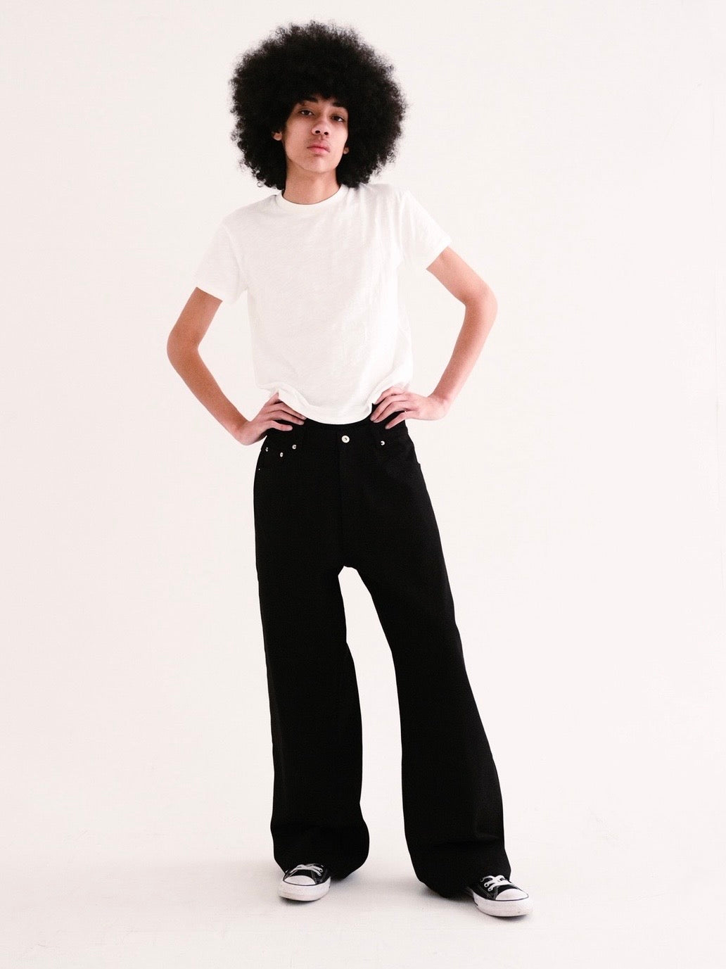 Jet Black Raw Selvedge Wide Leg Denim