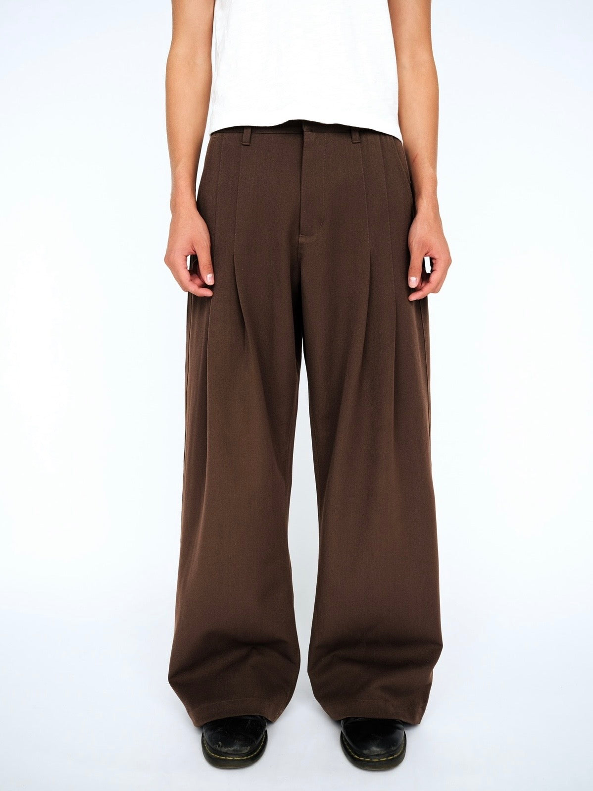 Brown Double Pleated Trousers