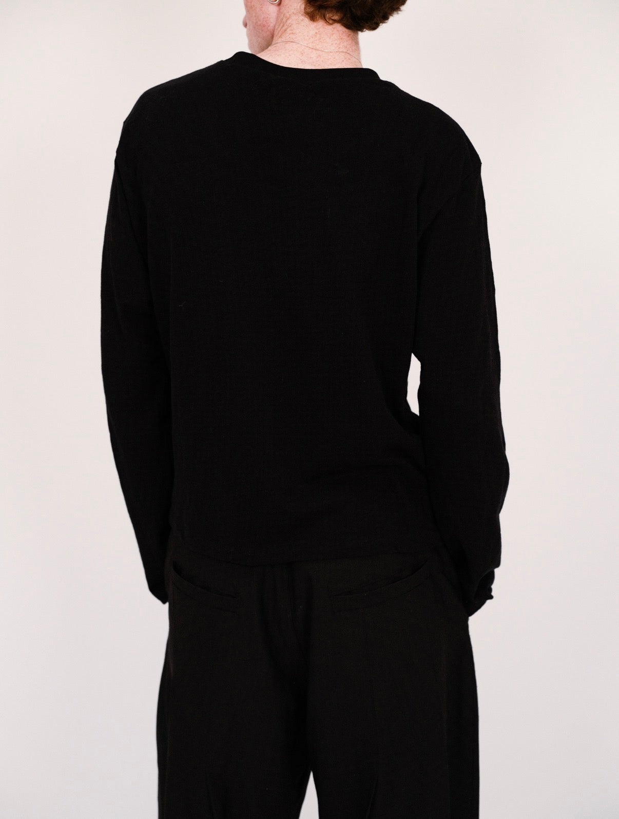 Black Slub Cotton Long Sleeve