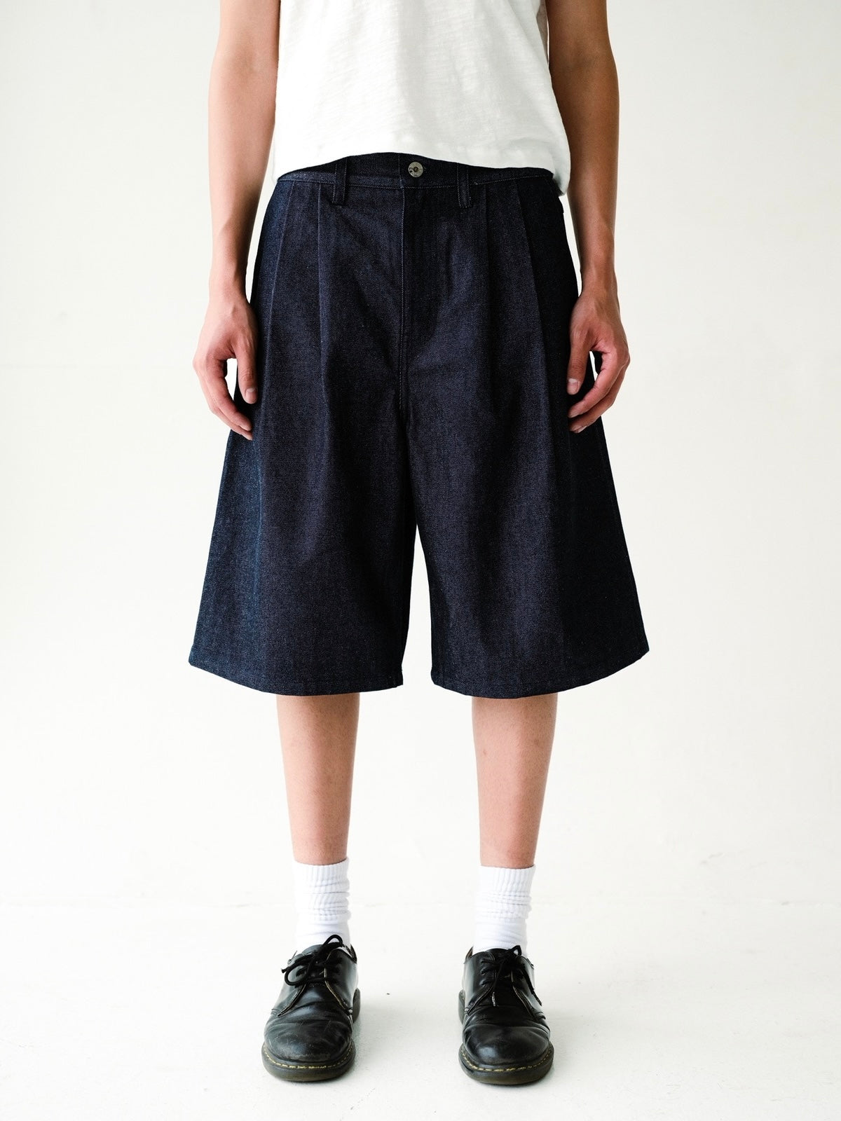 Indigo Raw Selvedge Pleated Baggy Jorts