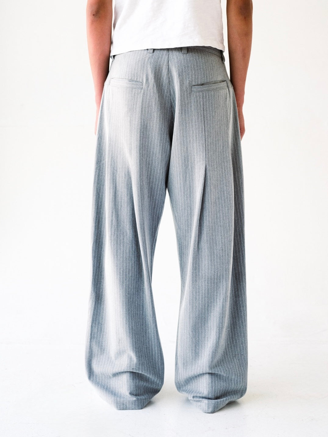 Grey Pinstripe Double Pleated Trousers