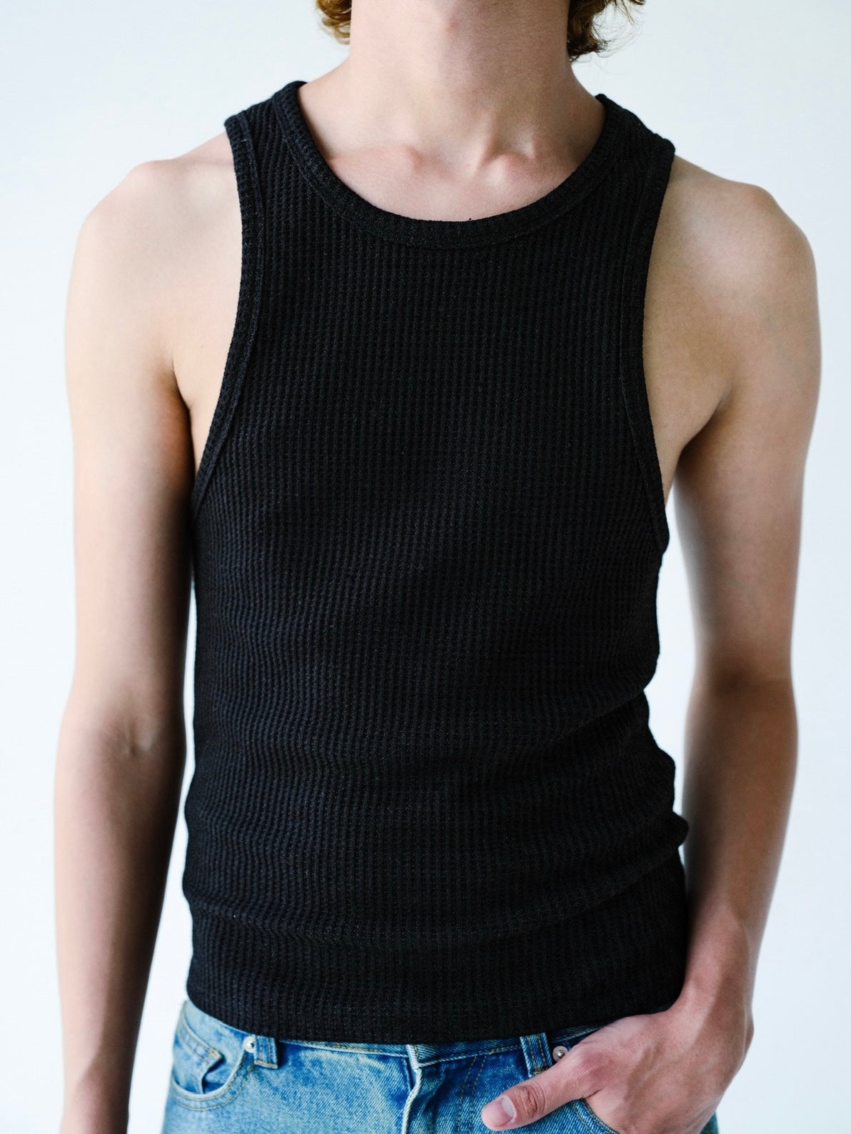 Black Waffle Knit Tank Top