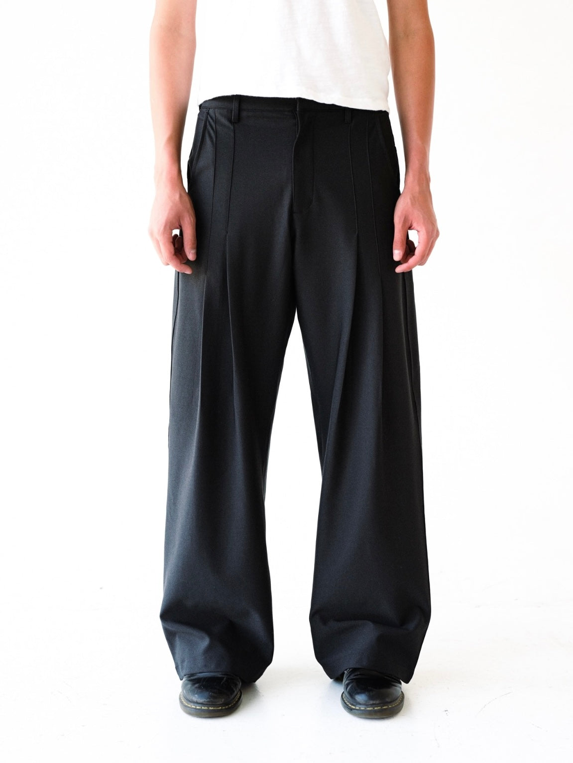 Black Double Pleated Wide Leg Trousers