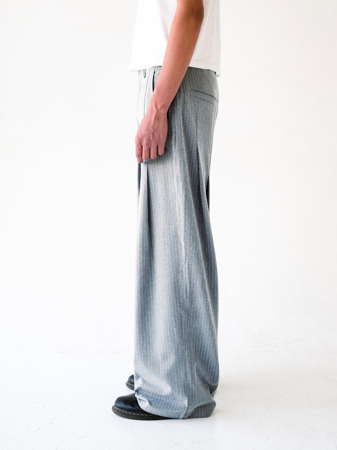 Grey Pinstripe Double Pleated Trousers