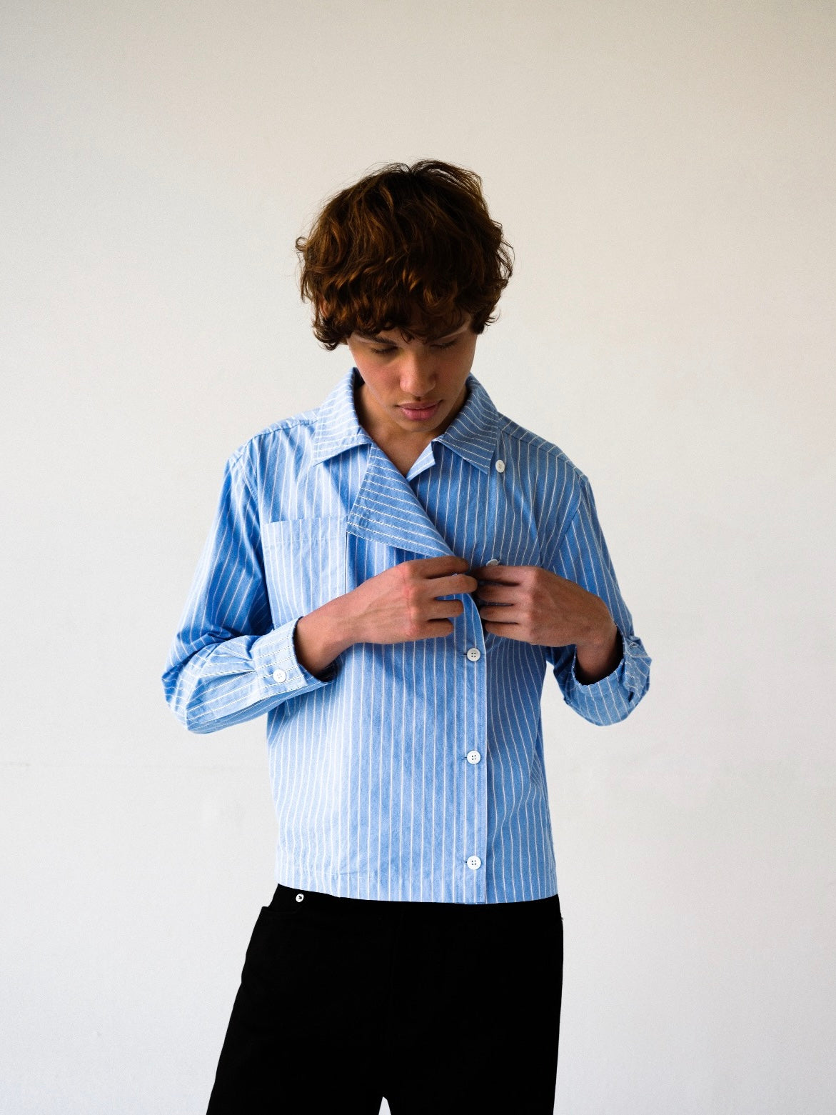 Asymmetrical Striped Long Sleeve Button-Up