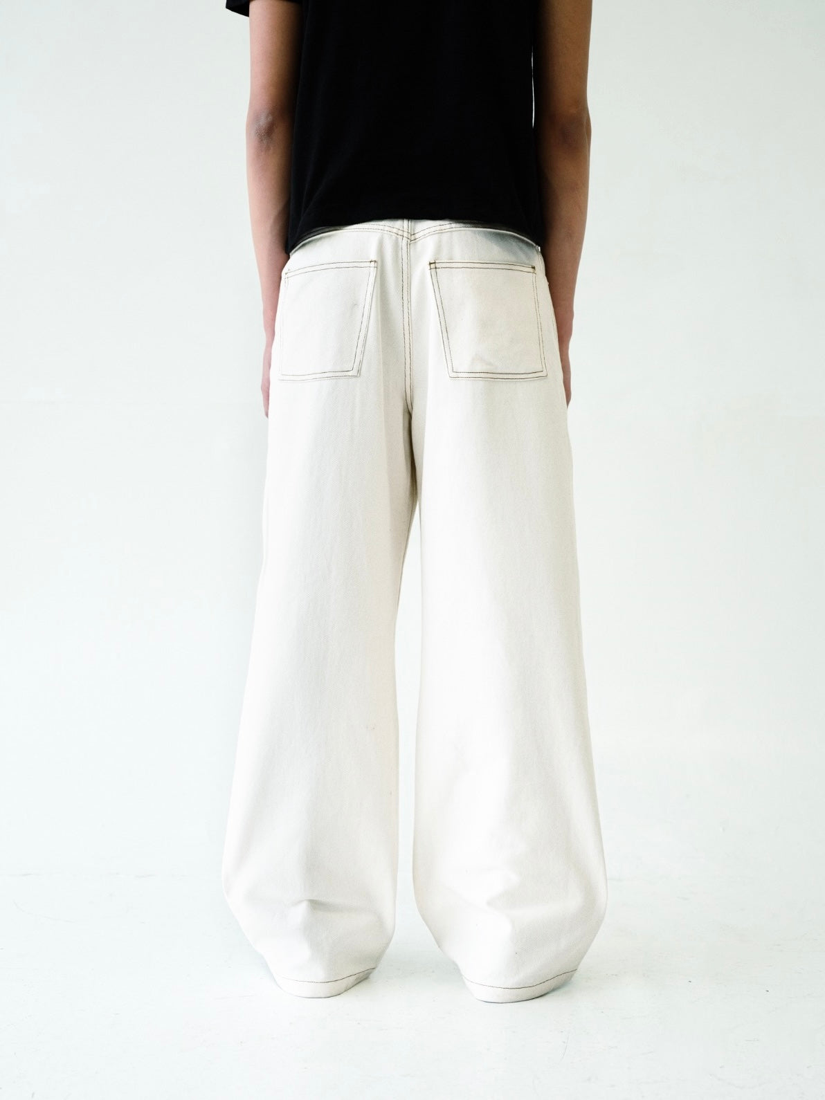 Cream White Wide Leg Denim