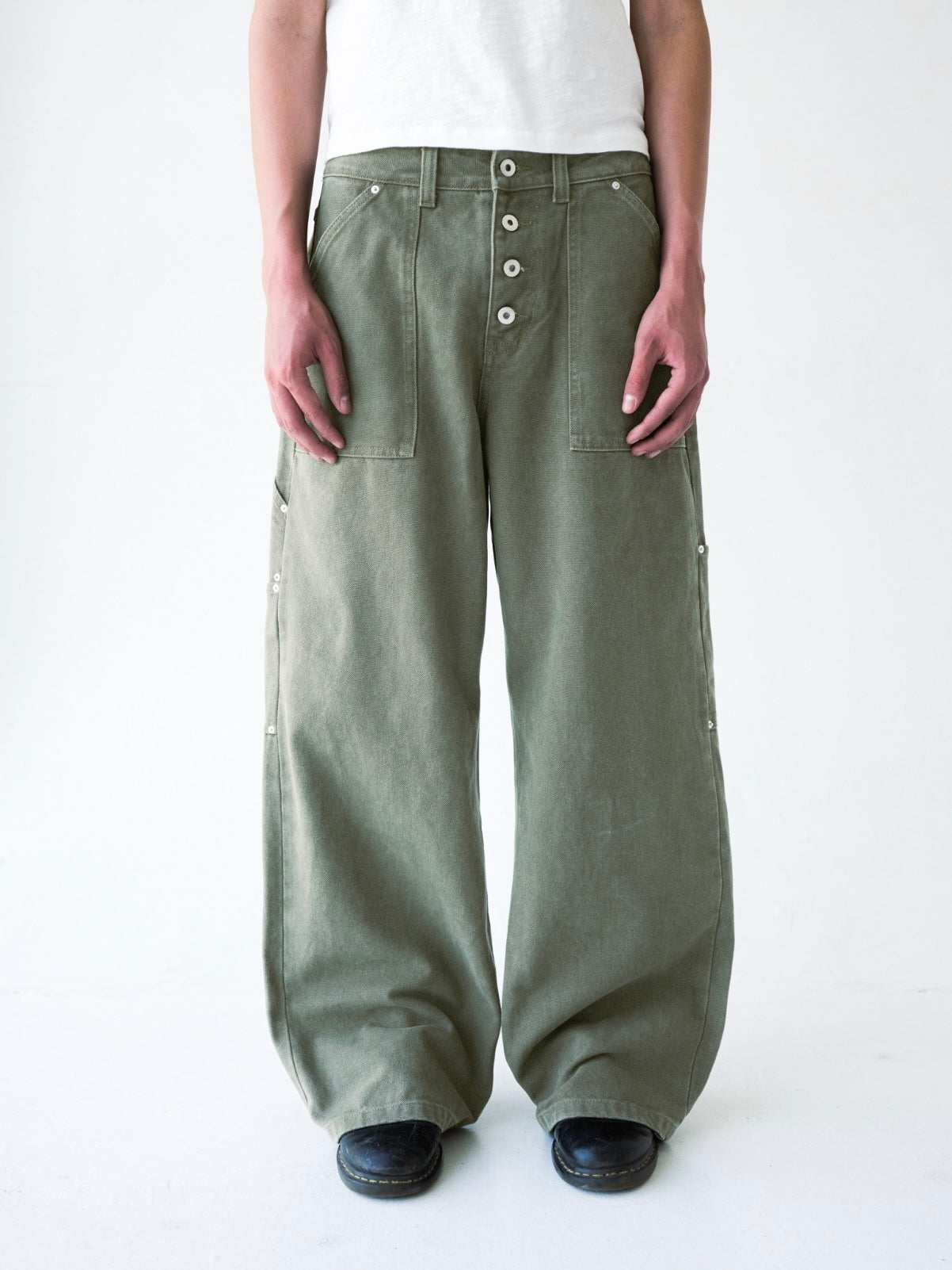 Green Wide Leg Canvas Pants