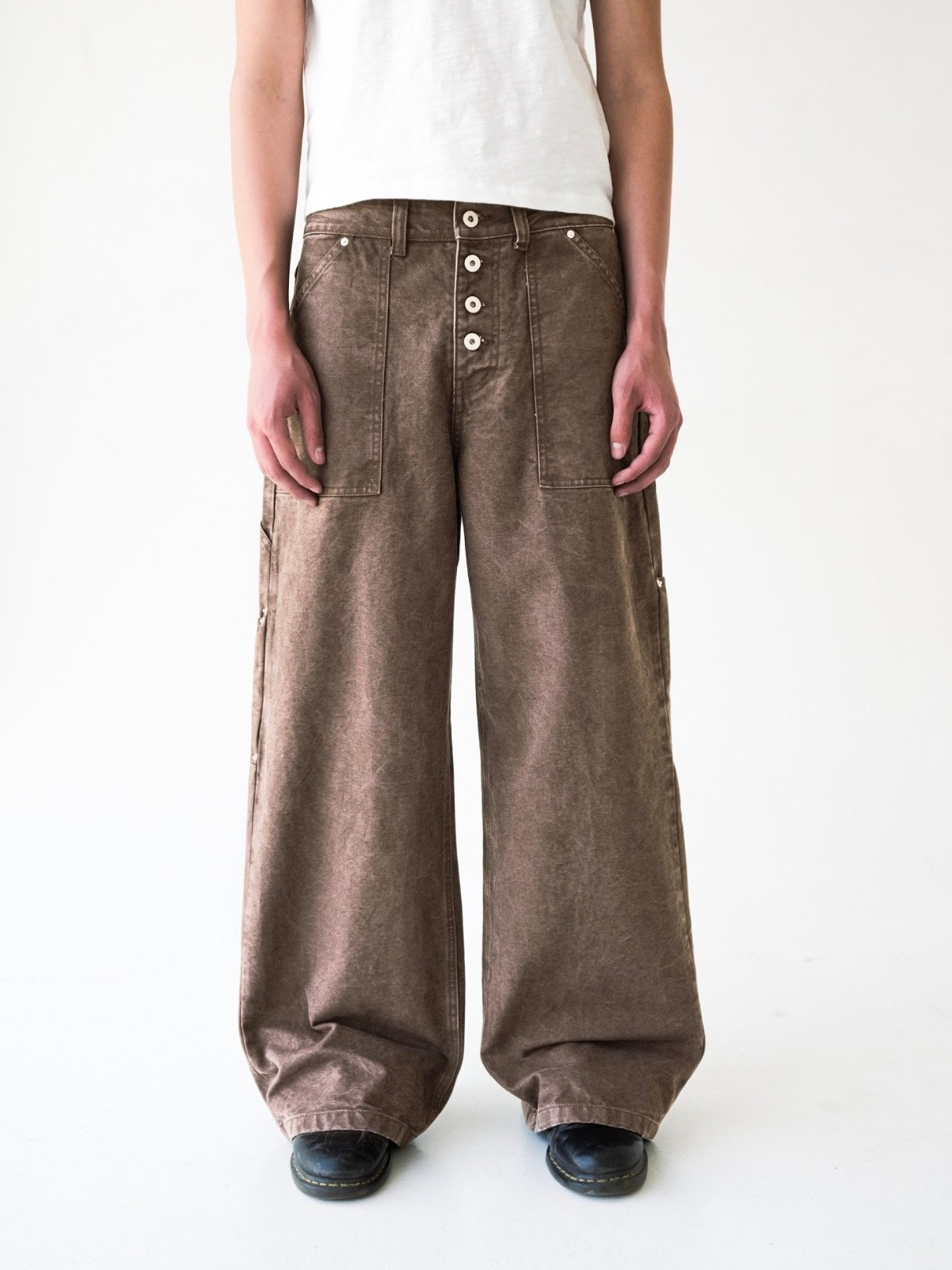 Brown Wide Leg Canvas Pants
