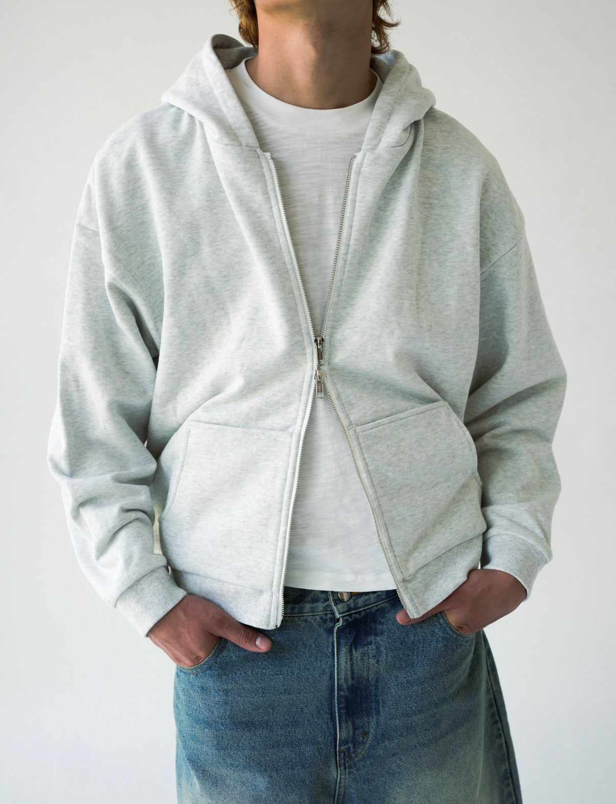 Heather Grey Double Zip Hoodie