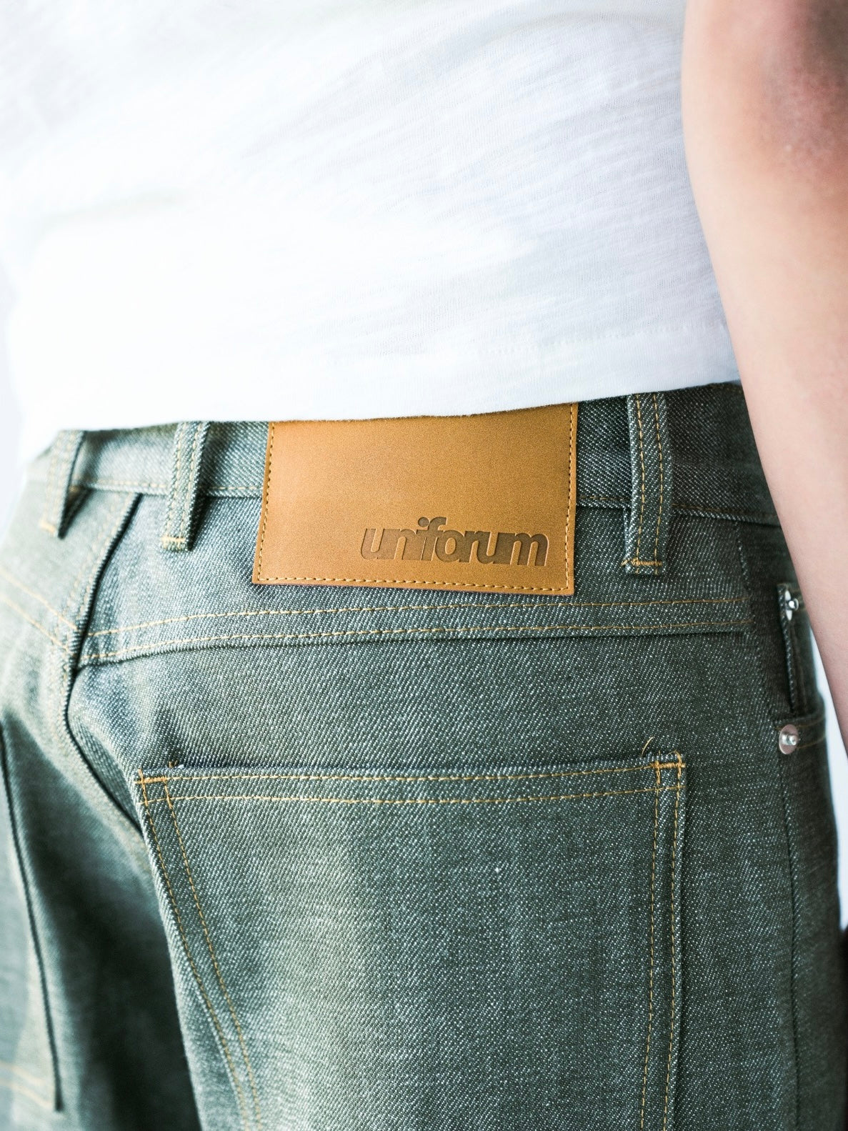 Olive Green Raw Selvedge Wide Leg Denim