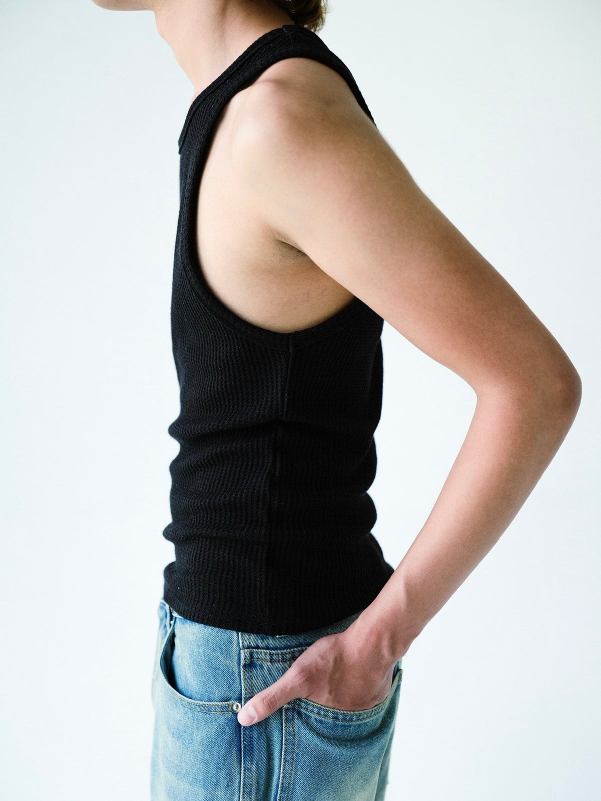 Black Waffle Knit Tank Top