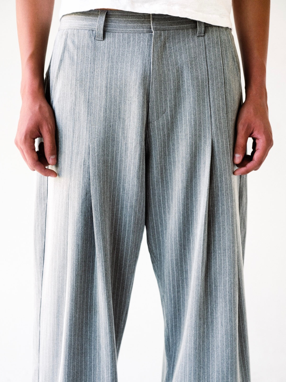 Grey Pinstripe Double Pleated Trousers