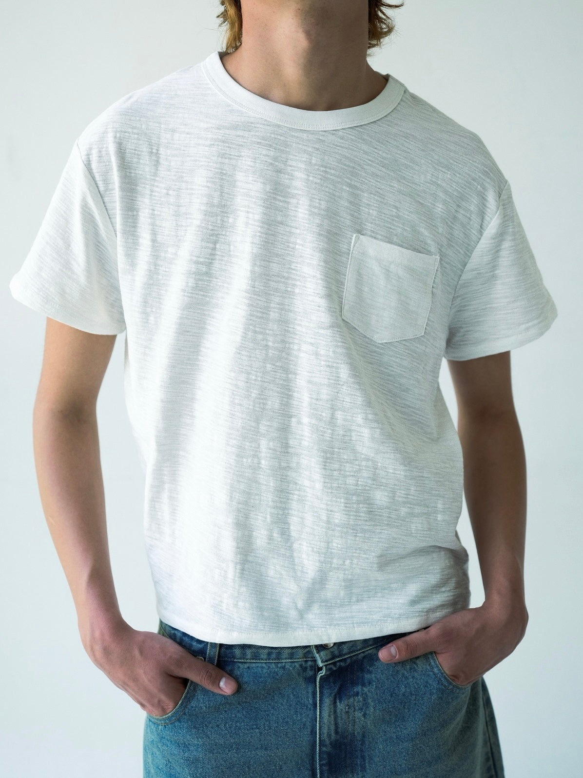 White Relaxed Slub Cotton Pocket Tee