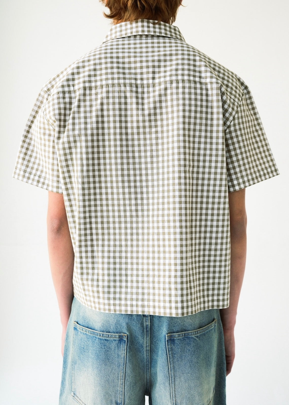 Green Plaid Knob Button Up