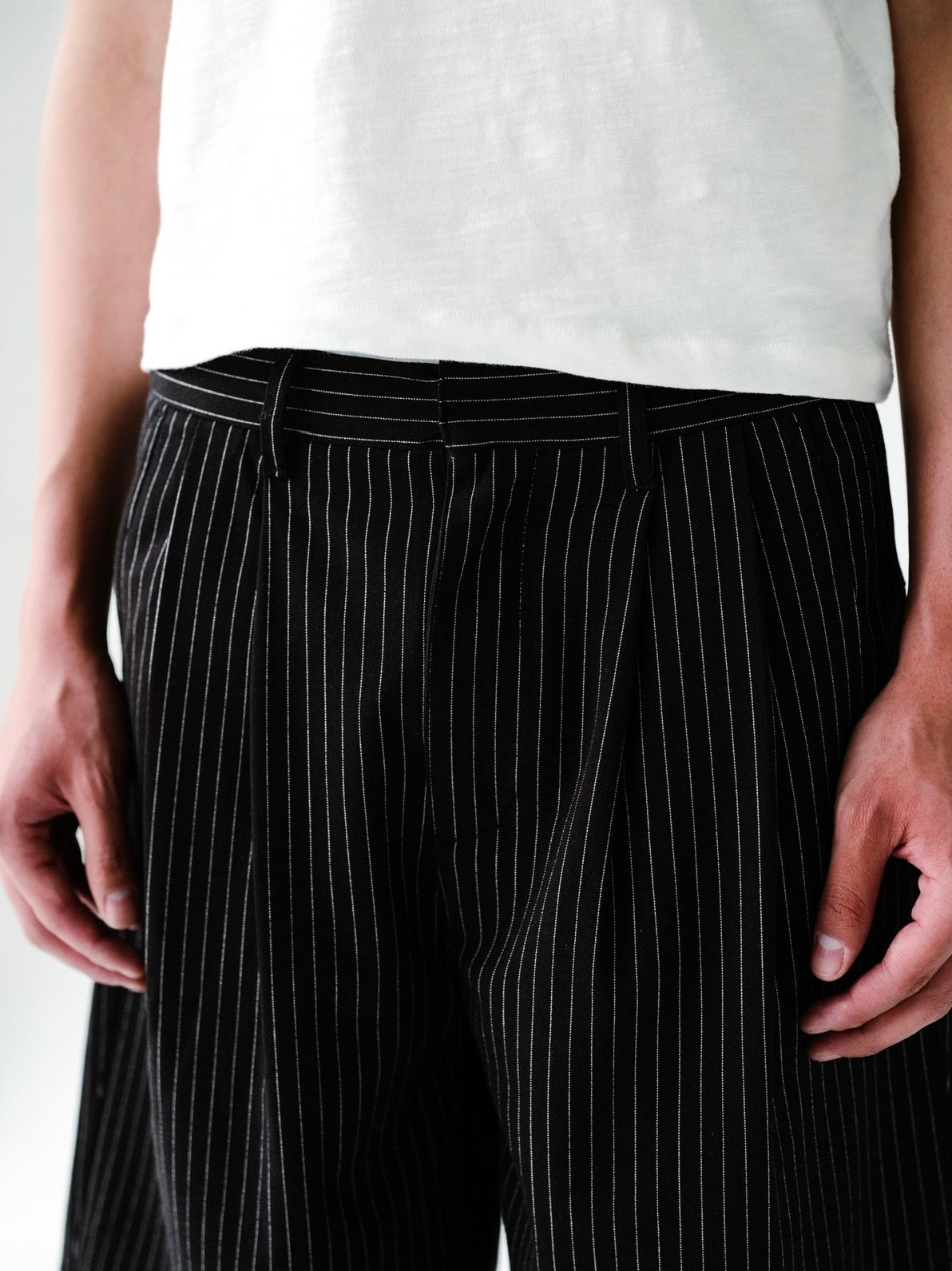 Pinstripe Pleated Baggy Shorts