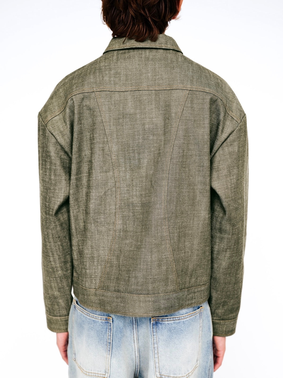 Olive Green Raw Selvedge Denim Trucker Jacket