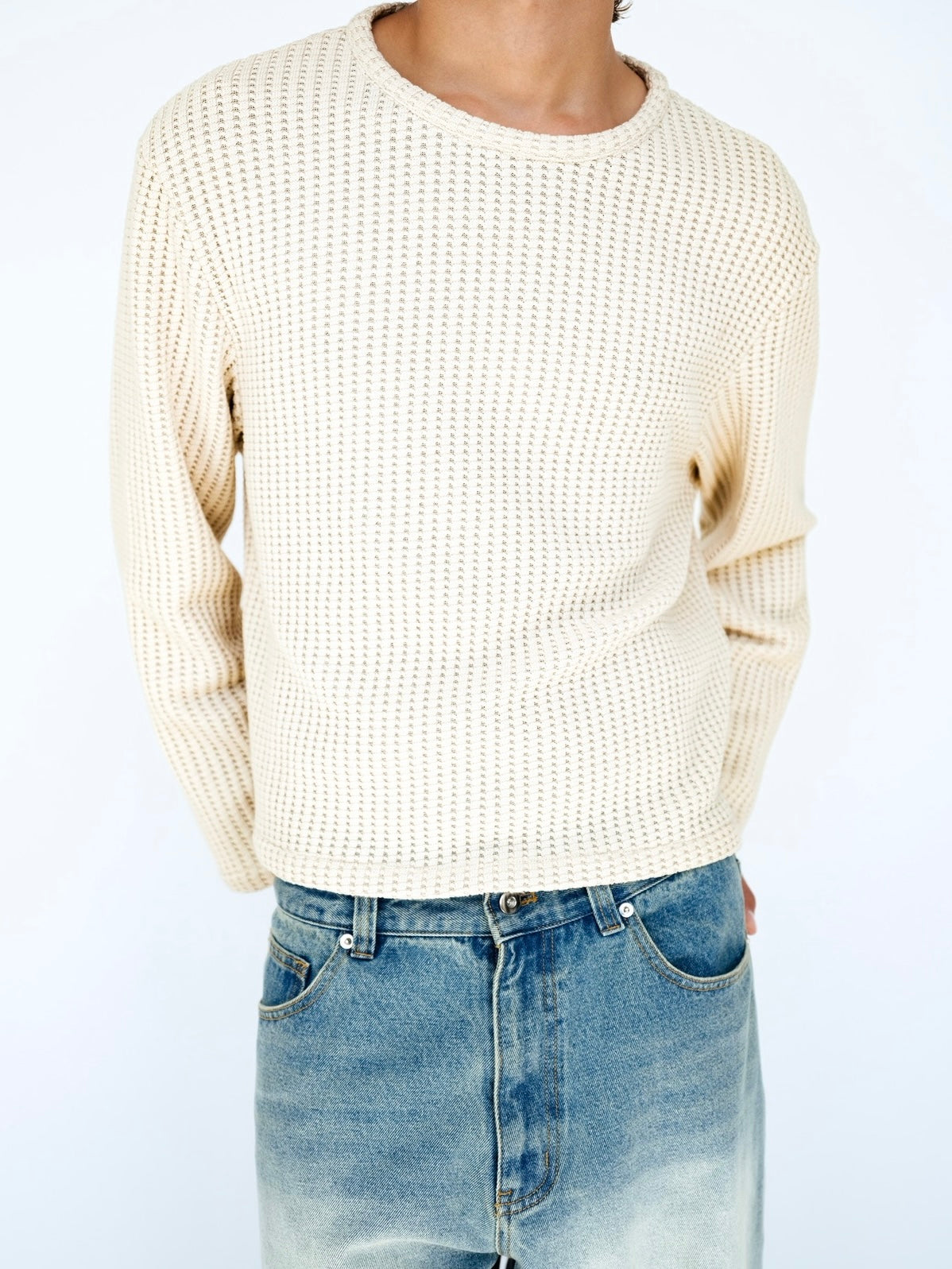 Ivory Waffle Knit Sweater