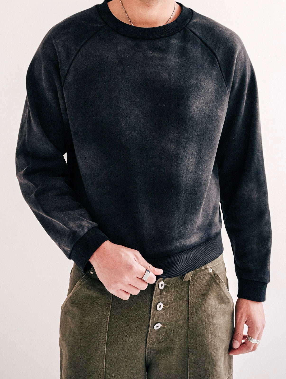 Black Faded Raglan Crewneck