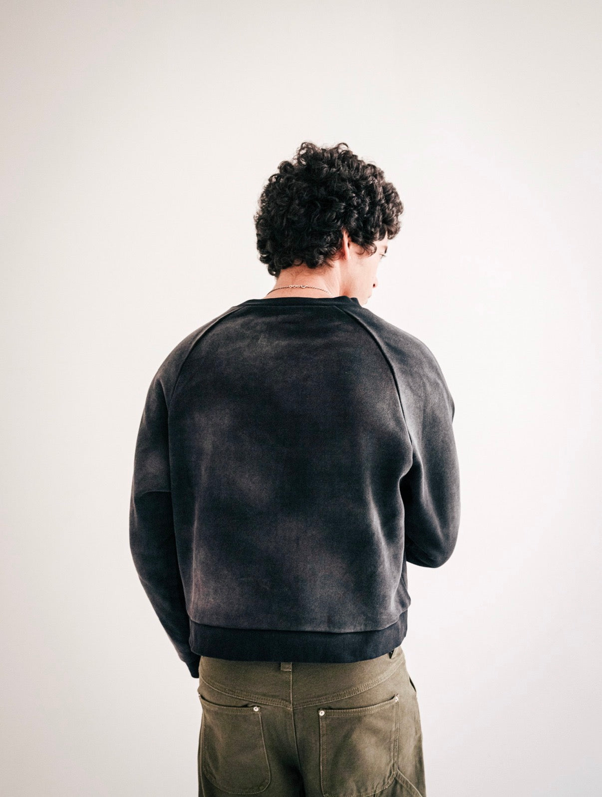 Black Faded Raglan Crewneck