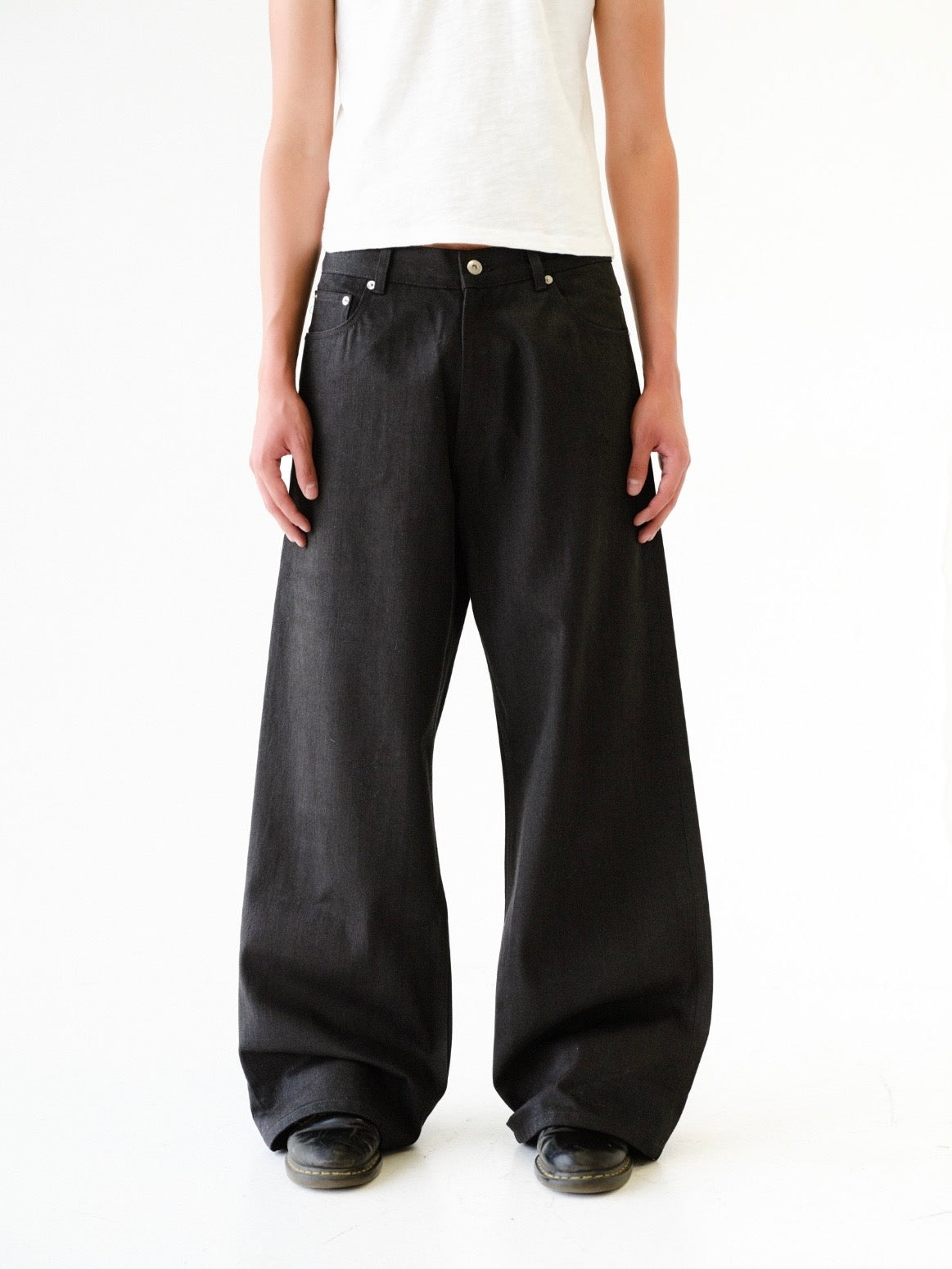 Jet Black Raw Selvedge Wide Leg Denim