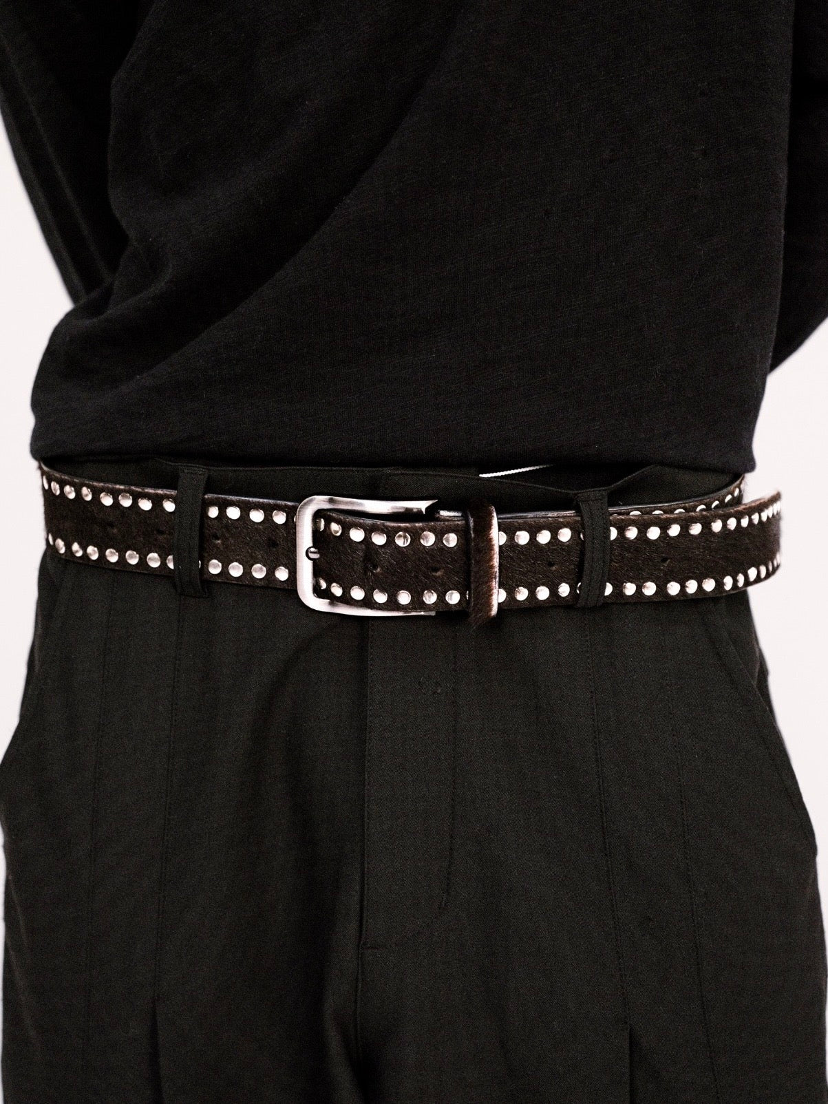 Studded Black Authentic Cowhide Belt