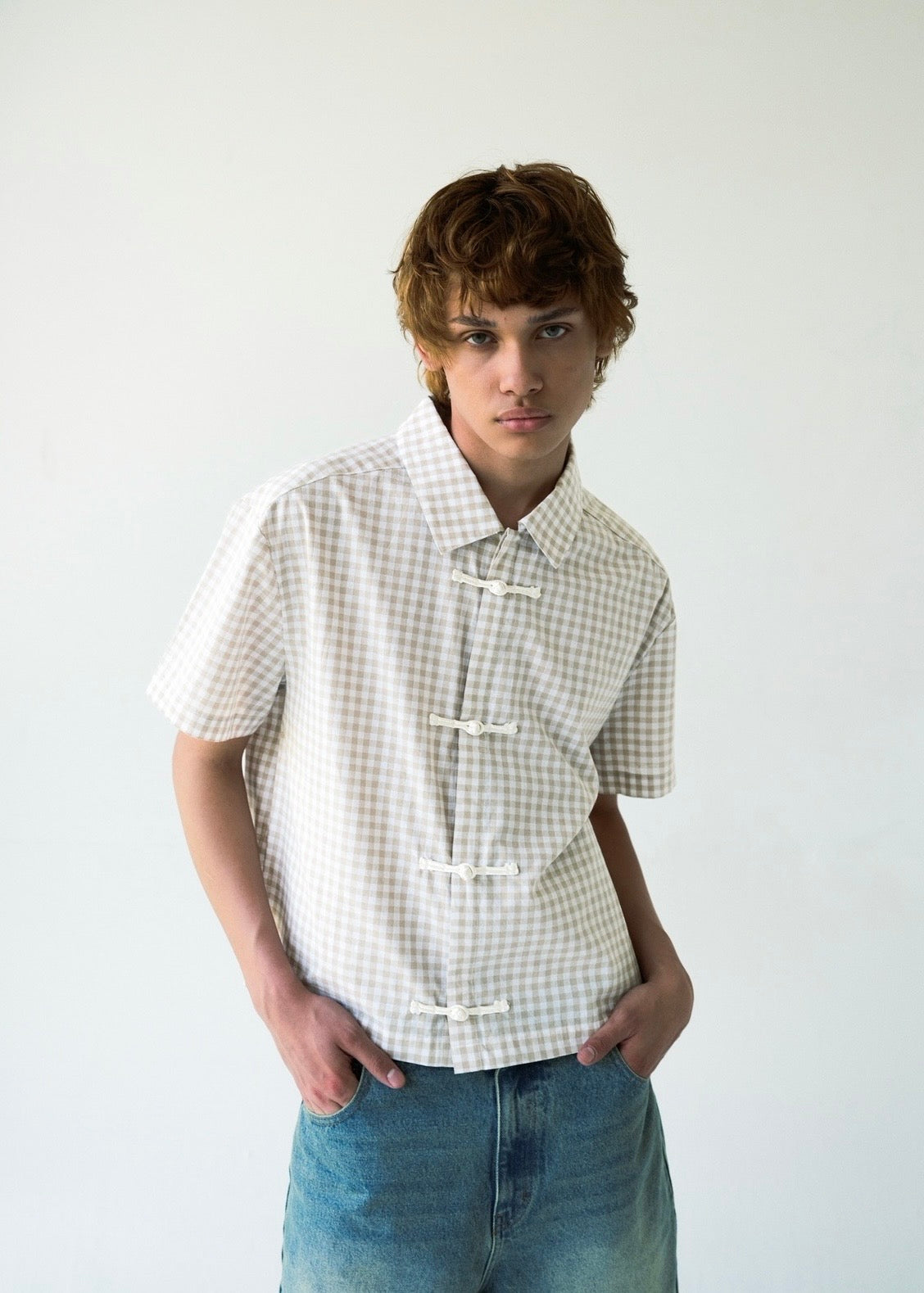 Gold Plaid Knob Button Up