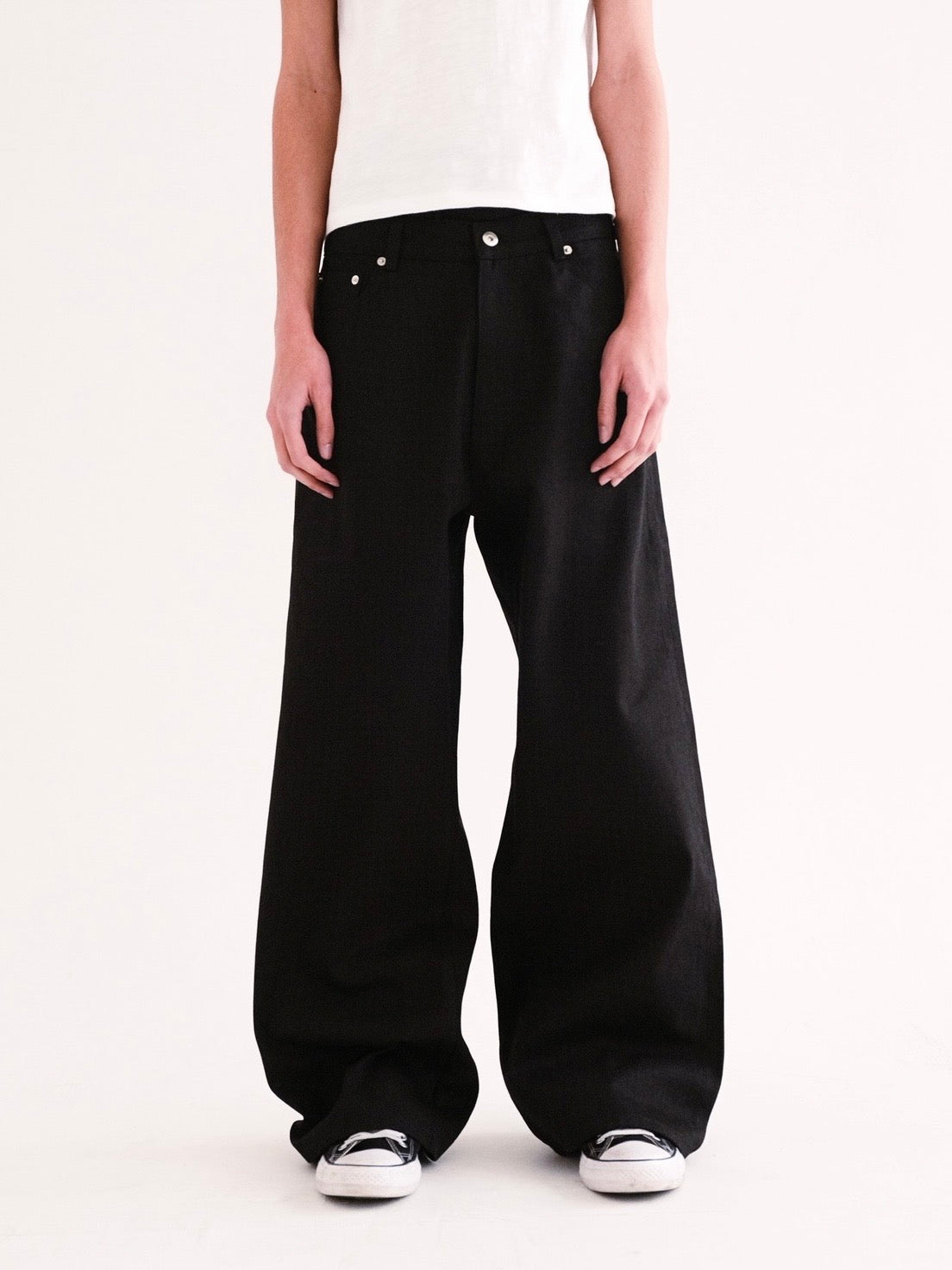 Jet Black Raw Selvedge Wide Leg Denim