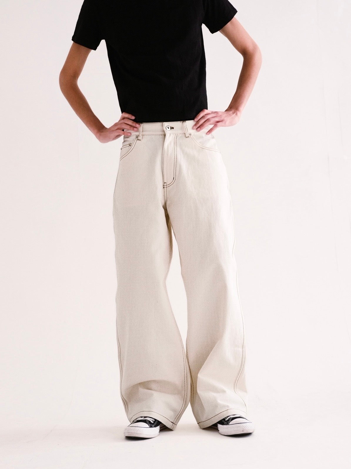 Cream White Wide Leg Denim