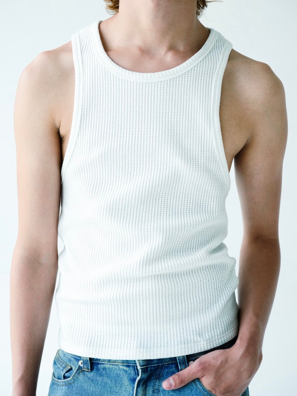 White Waffle Knit Tank Top