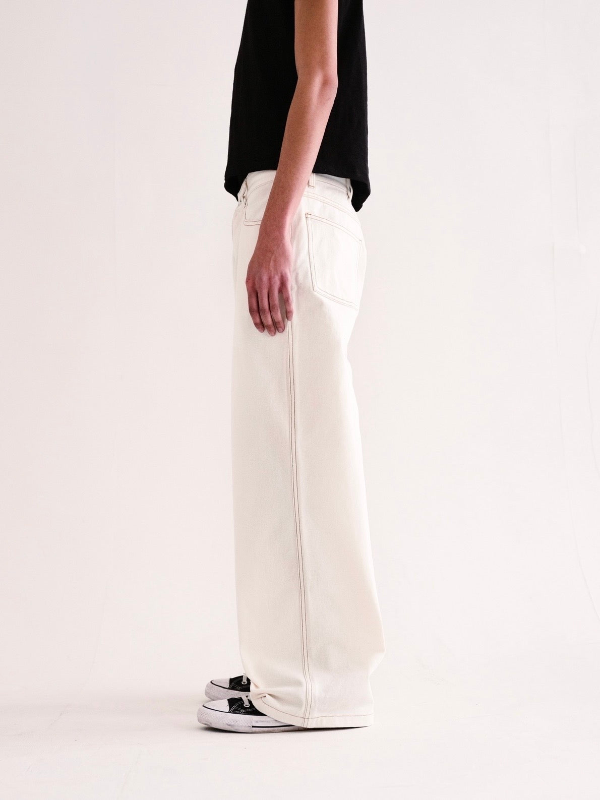 Cream White Wide Leg Denim