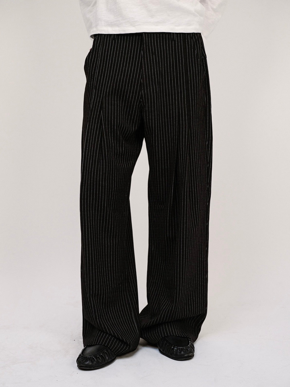 Pinstripe Double Pleated Trousers