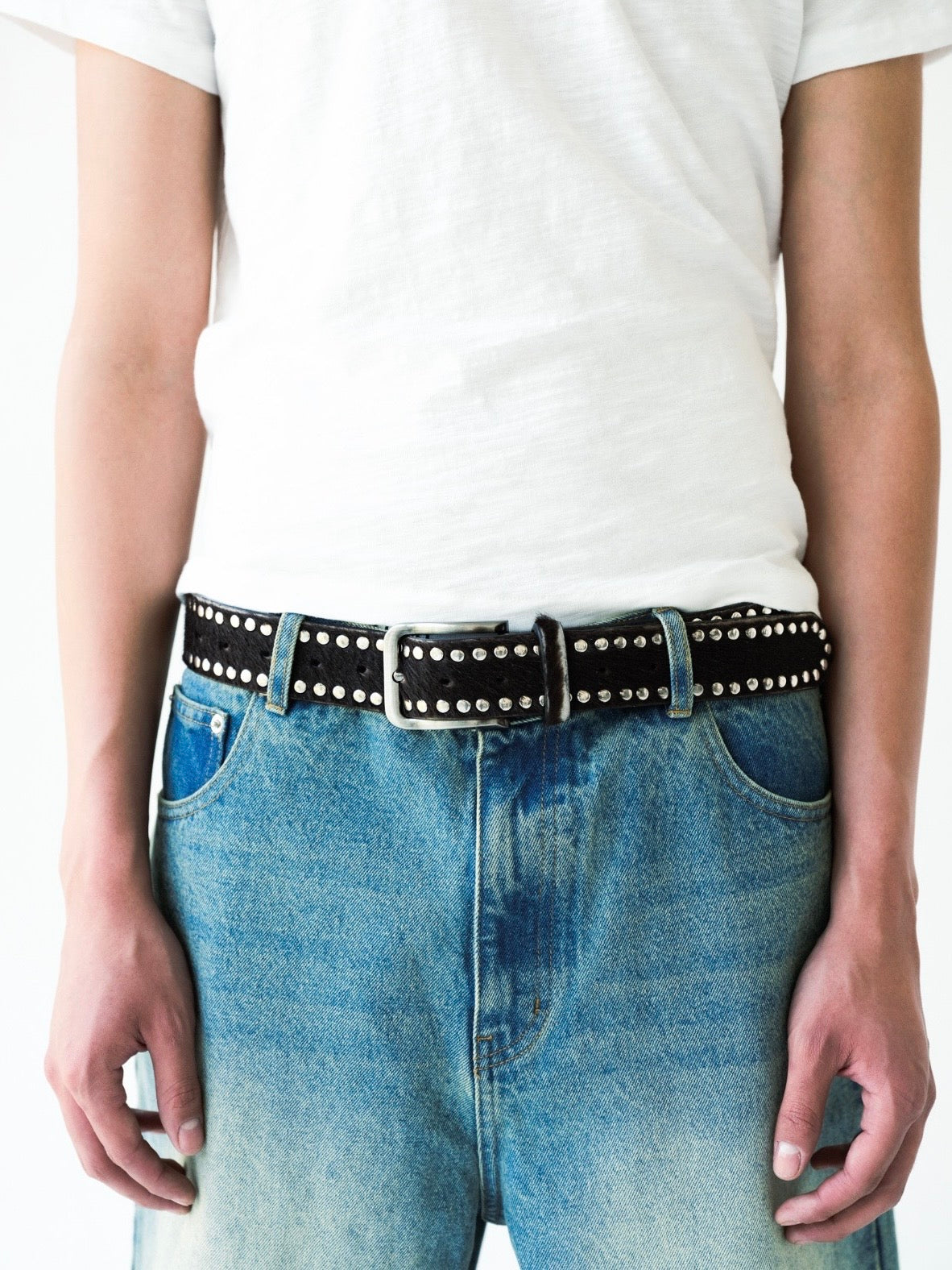 Studded Black Authentic Cowhide Belt