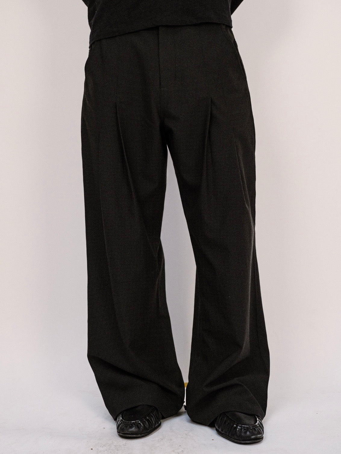 Black Double Pleated Wide Leg Trousers