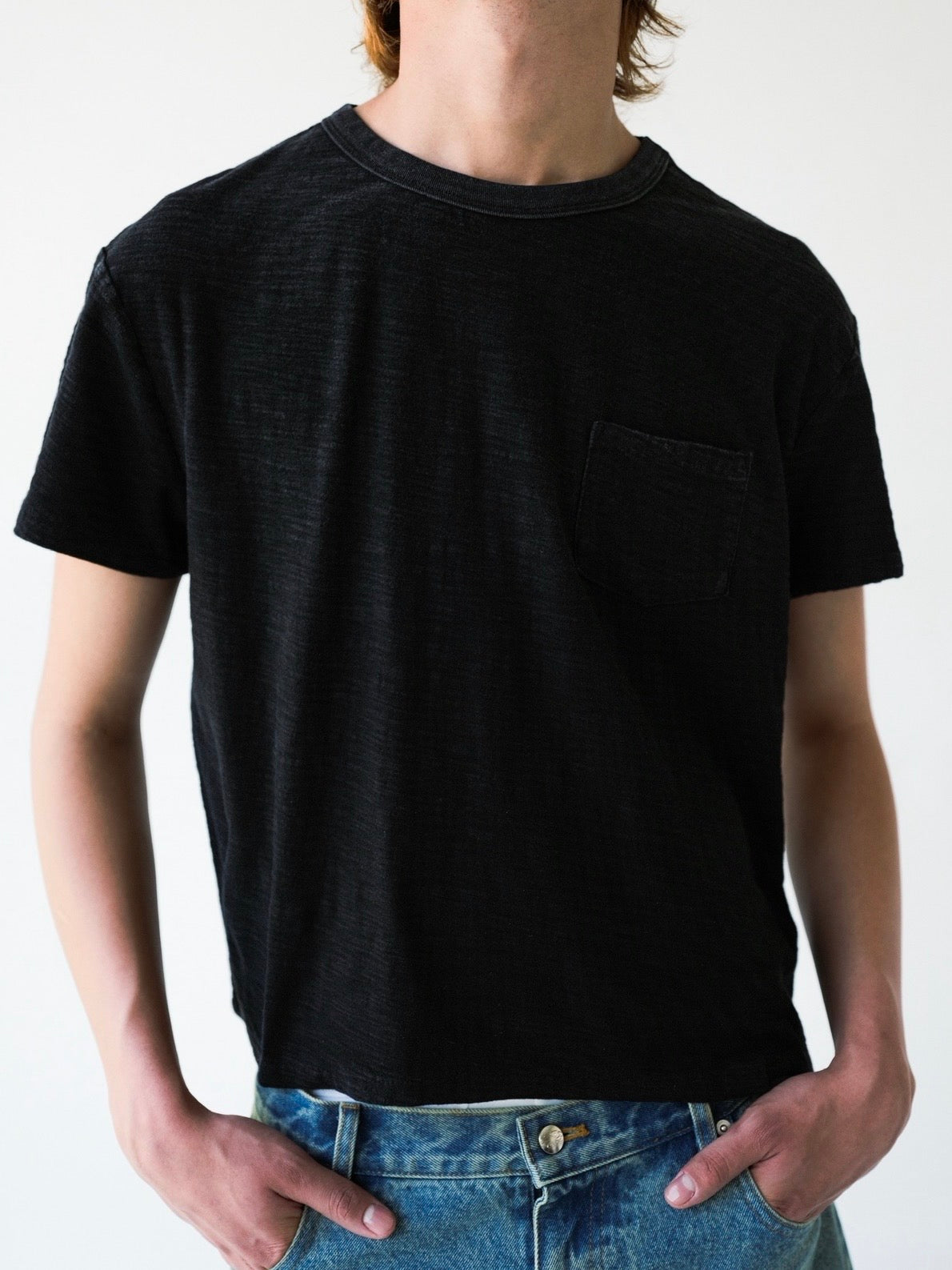 Faded Black Relaxed Slub Cotton Pocket Tee