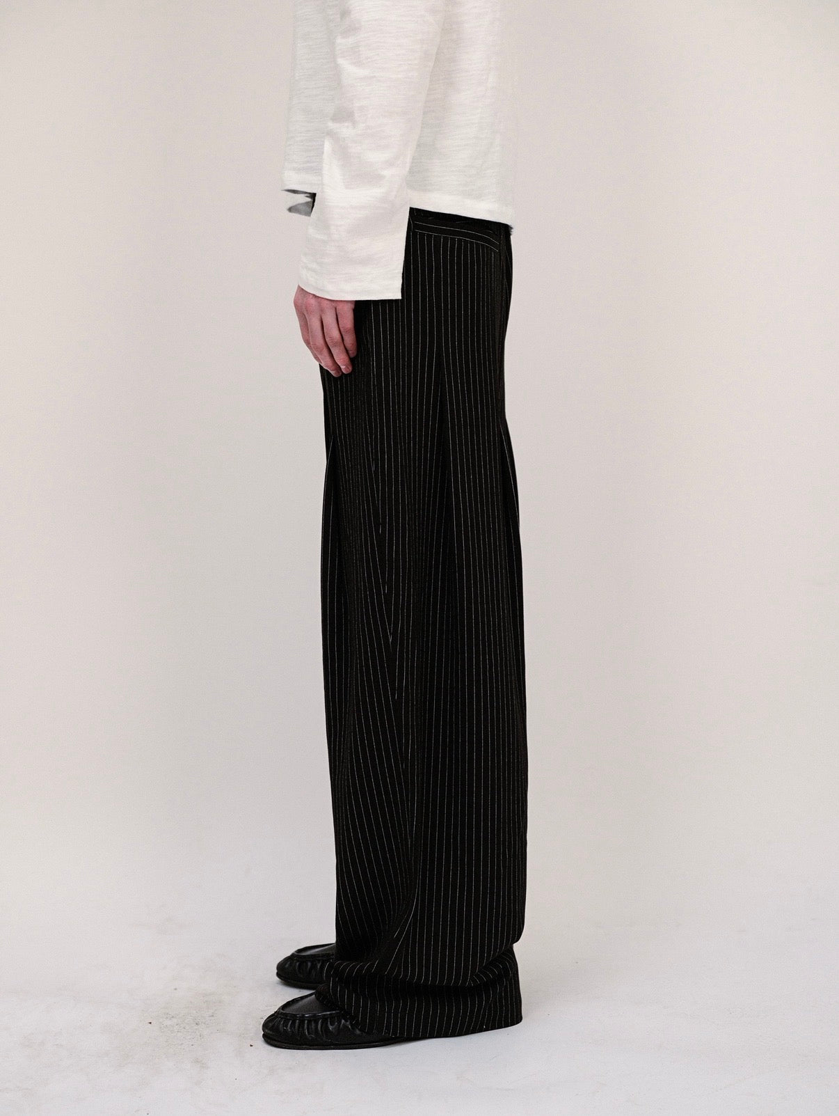Pinstripe Double Pleated Trousers