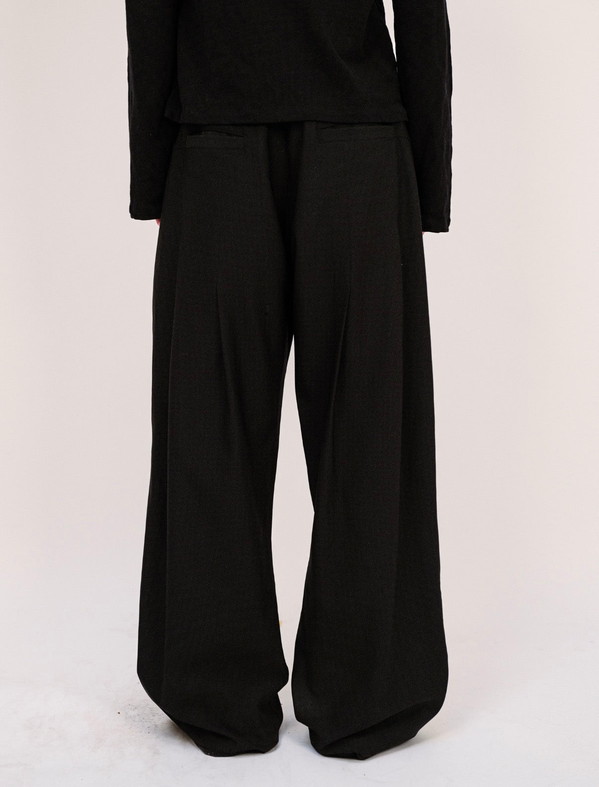 Black Double Pleated Wide Leg Trousers