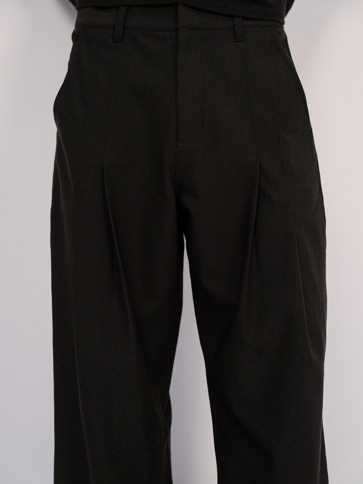 Black Double Pleated Wide Leg Trousers