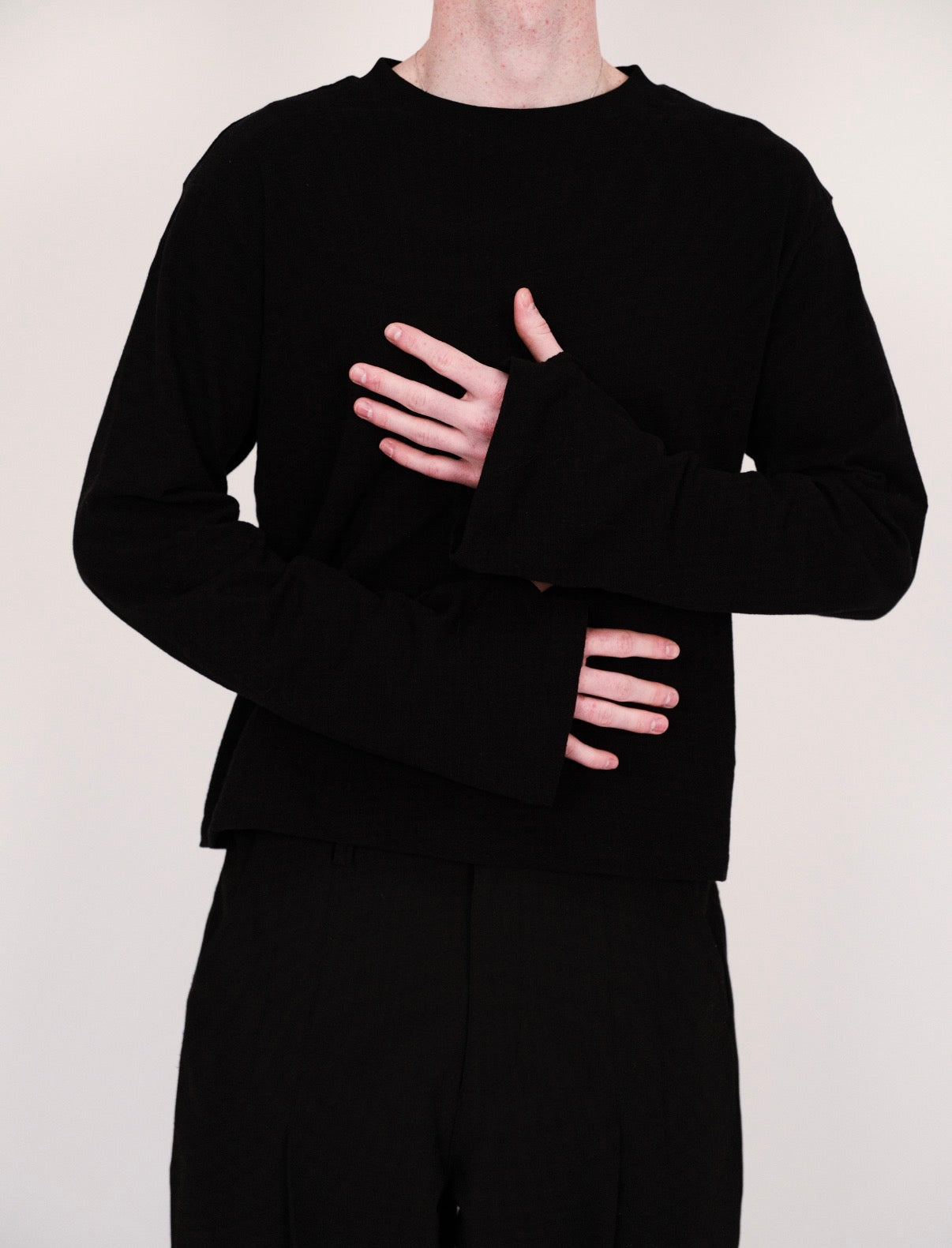 Black Slub Cotton Long Sleeve