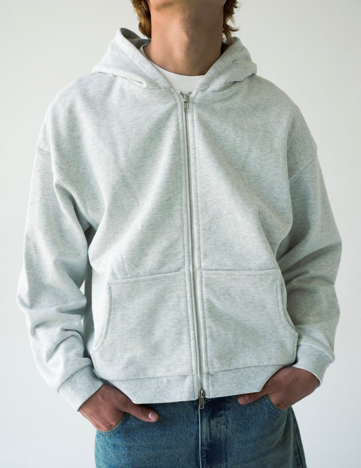 Heather Grey Double Zip Hoodie