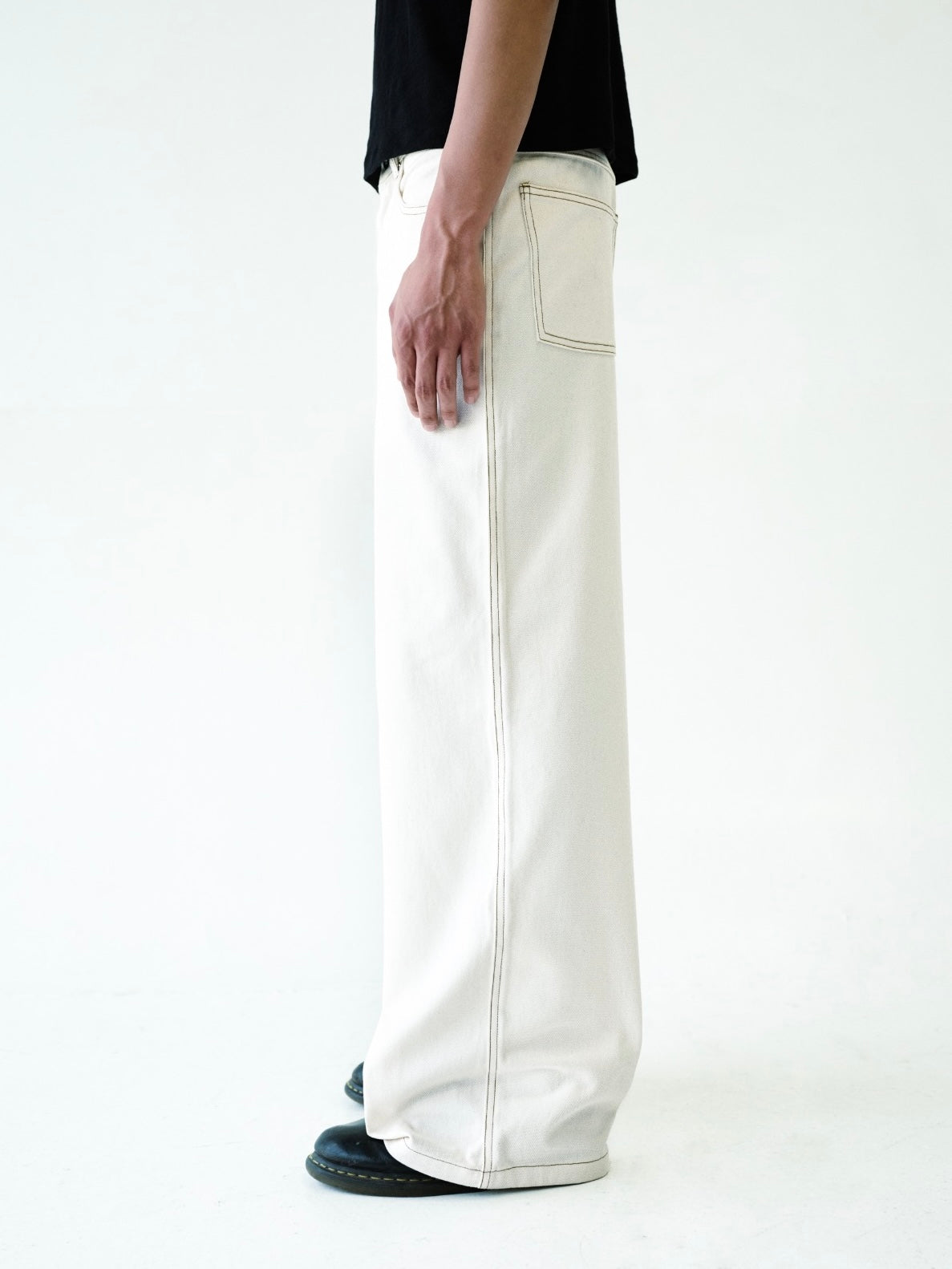 Cream White Wide Leg Denim