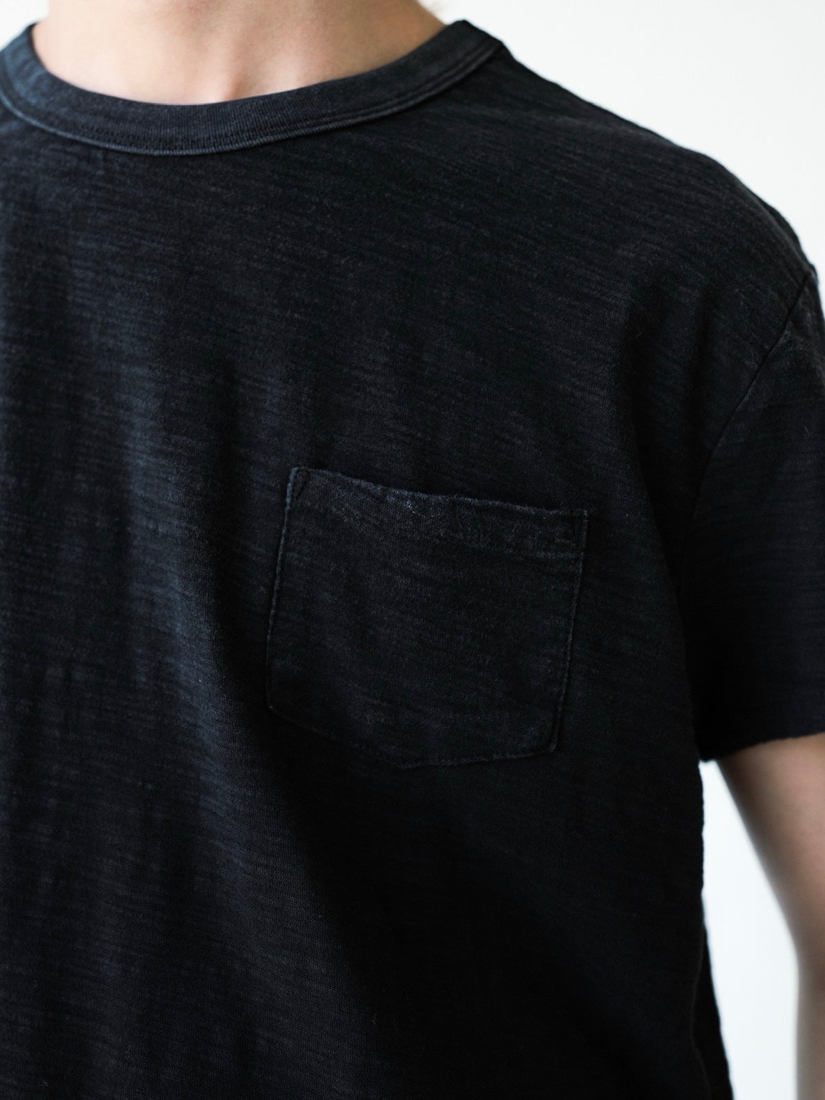 Faded Black Relaxed Slub Cotton Pocket Tee