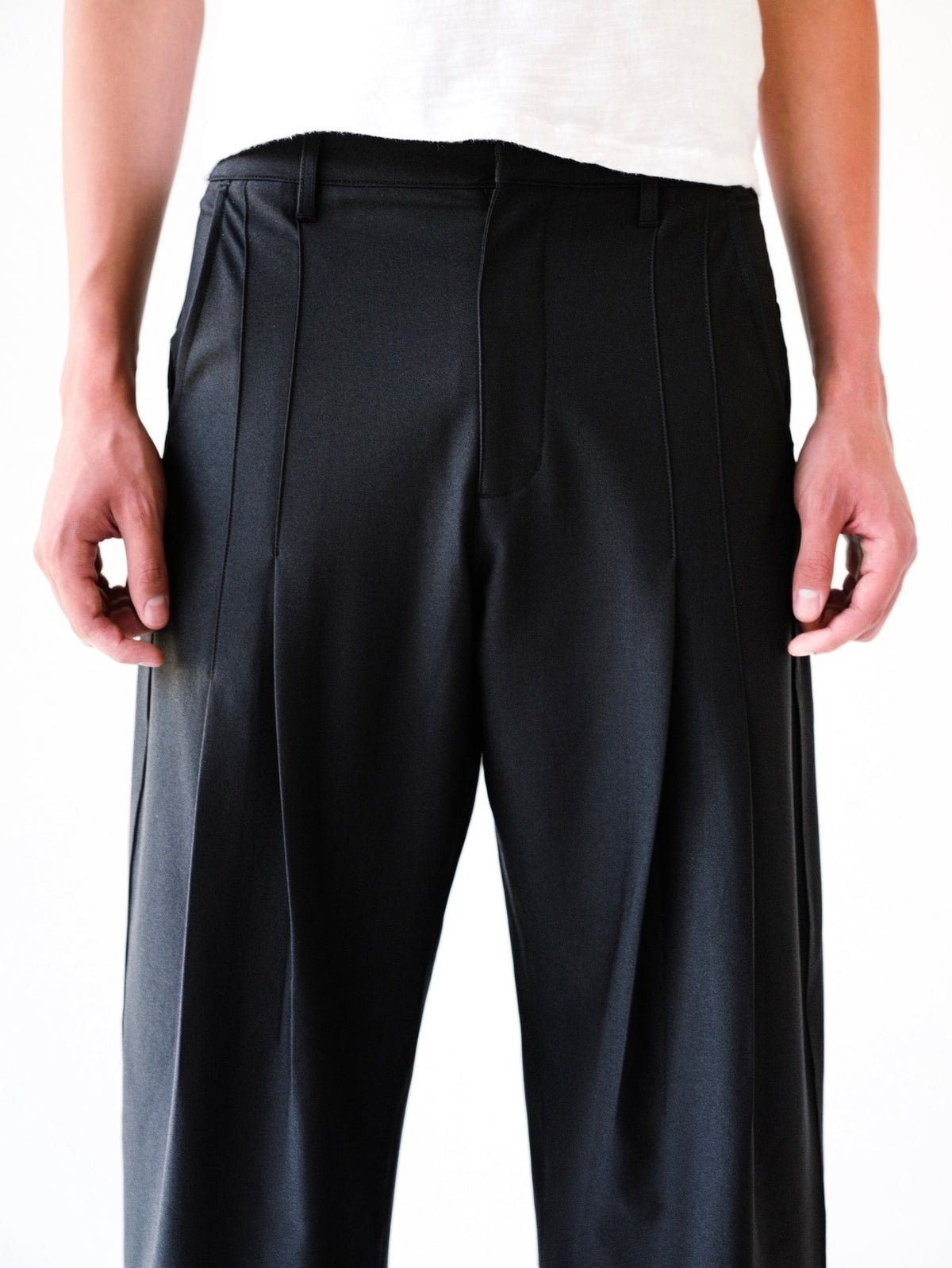 Black Double Pleated Wide Leg Trousers