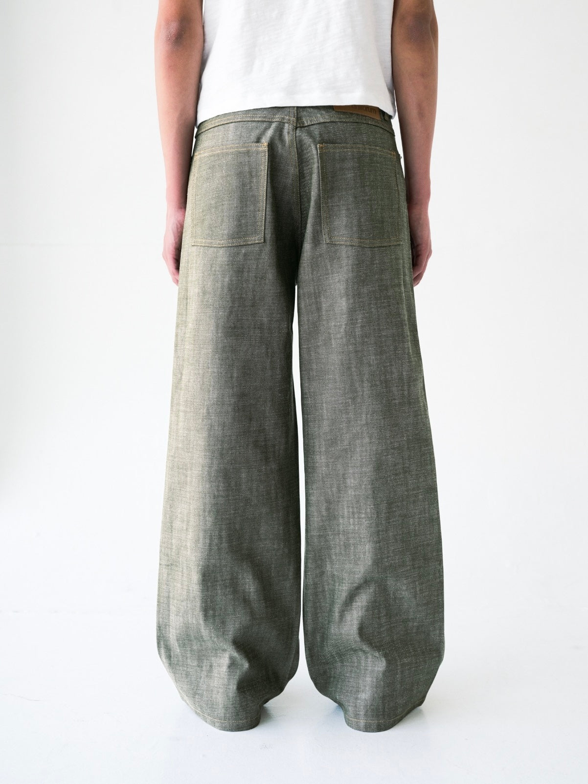Olive Green Raw Selvedge Wide Leg Denim