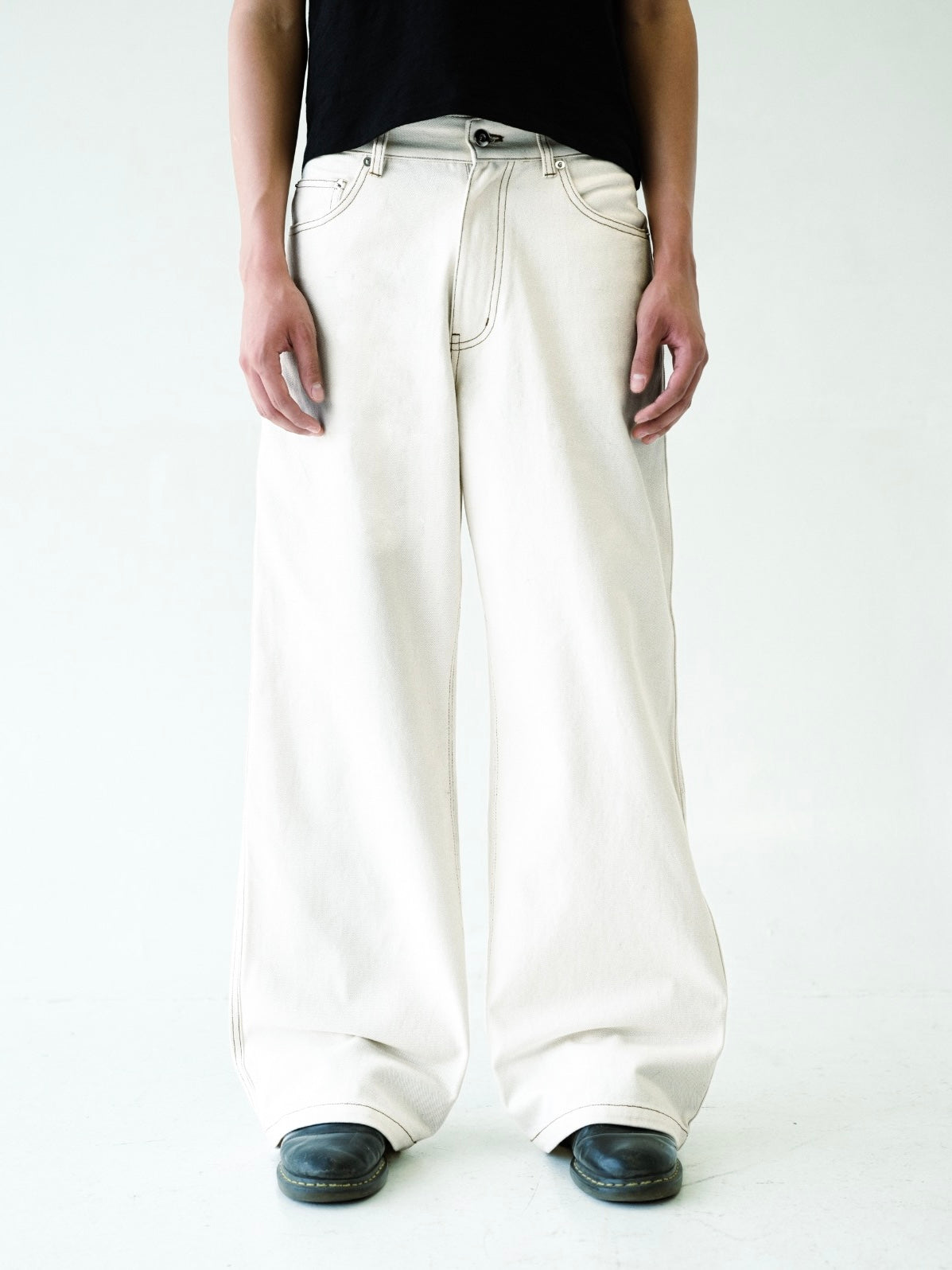 Cream White Wide Leg Denim