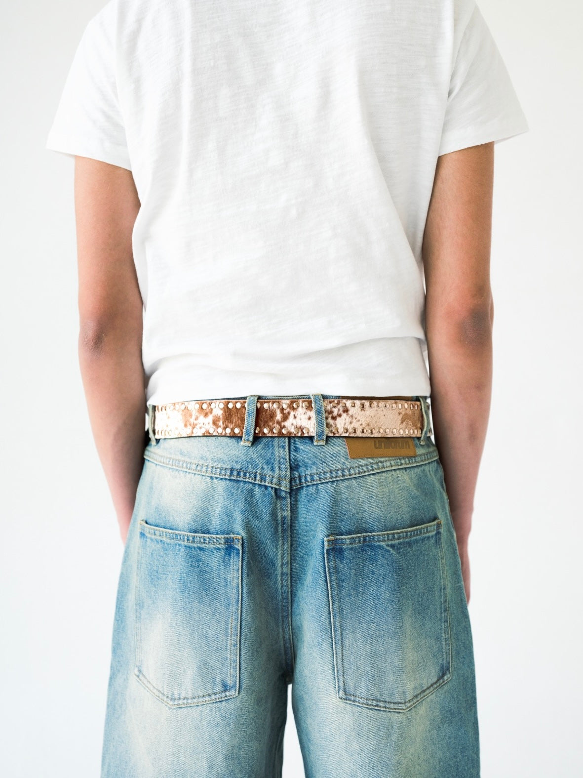 Studded Tan Acid Wash Authentic Cowhide Belt