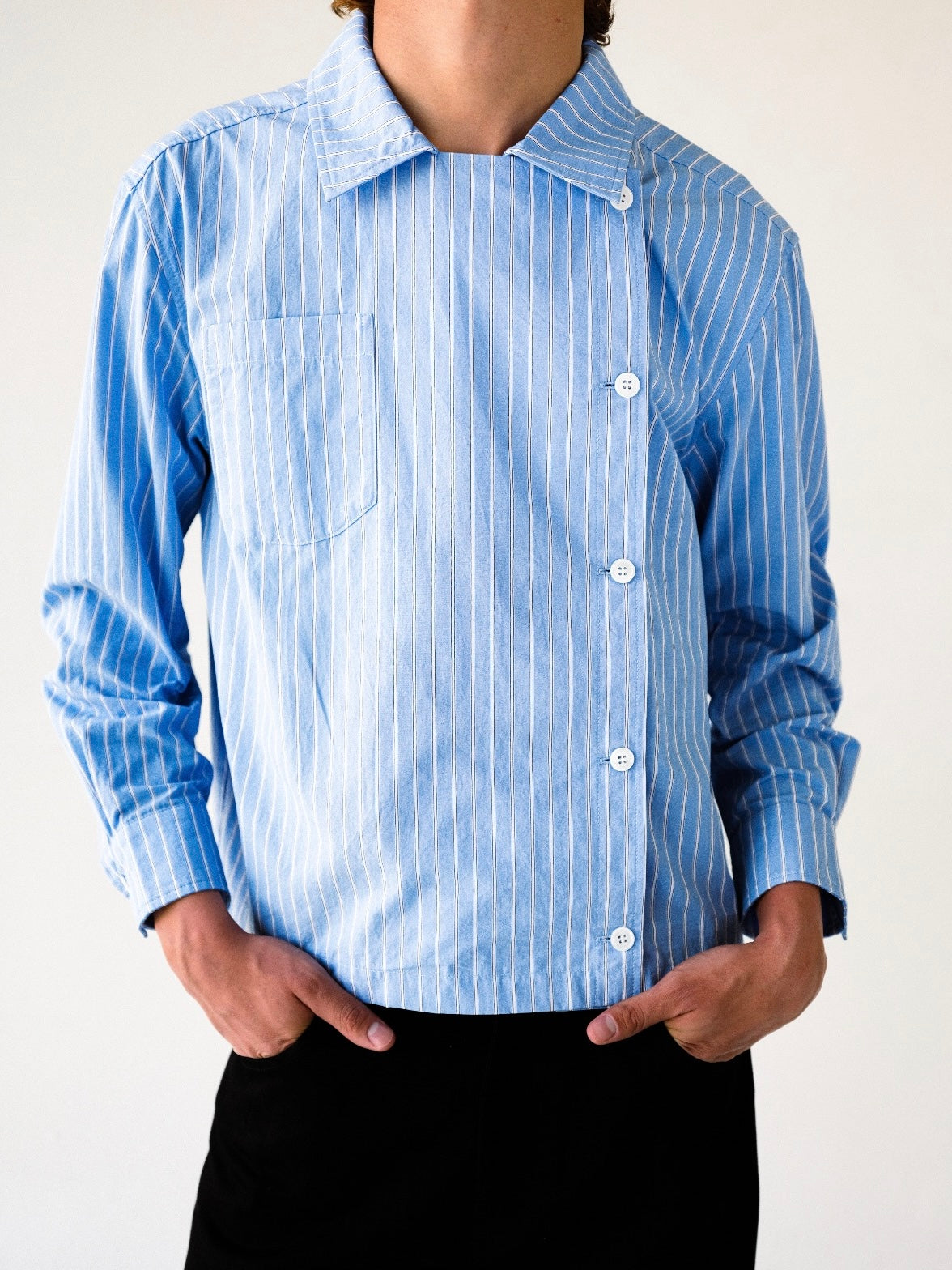 Asymmetrical Striped Long Sleeve Button-Up