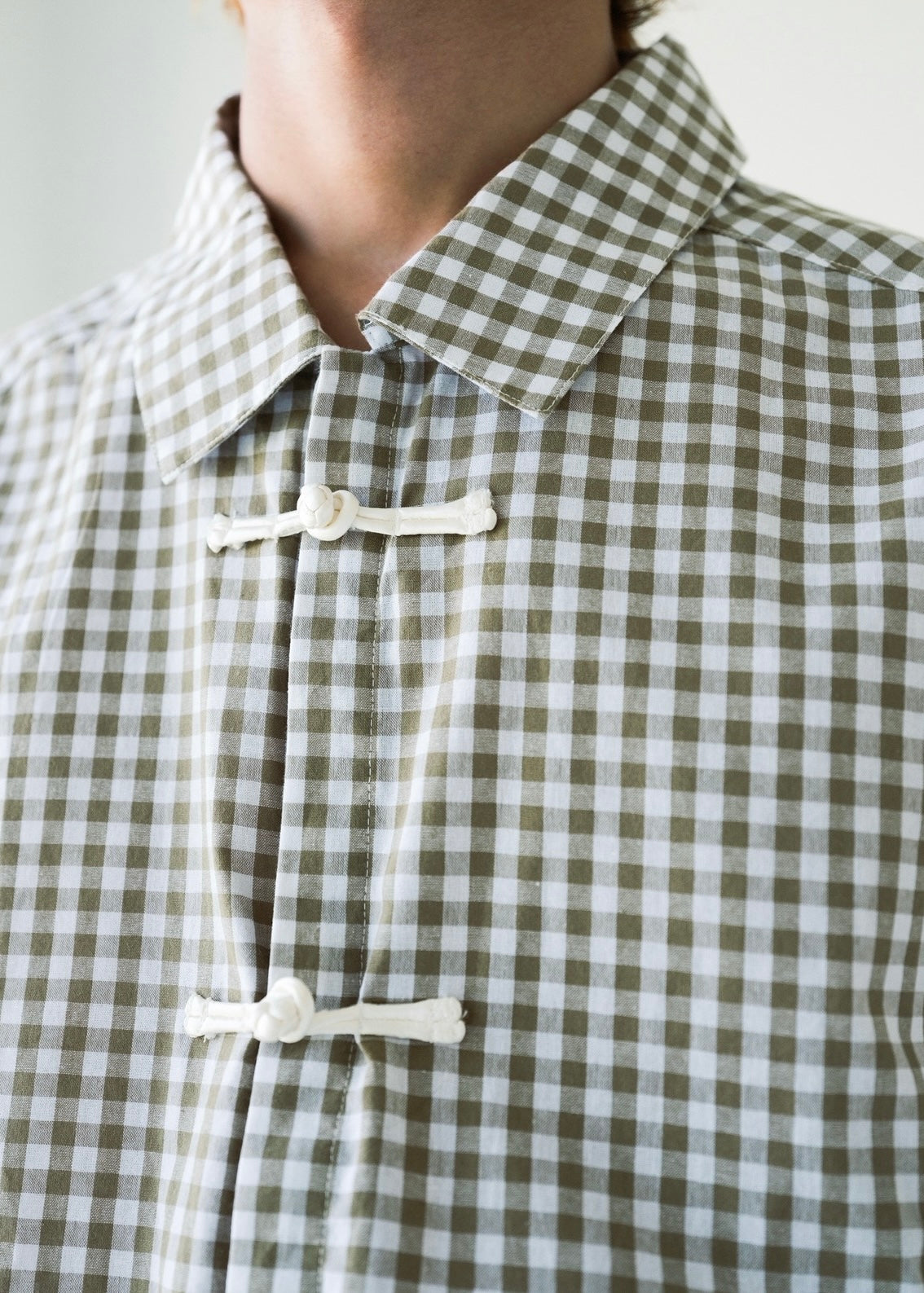 Green Plaid Knob Button Up