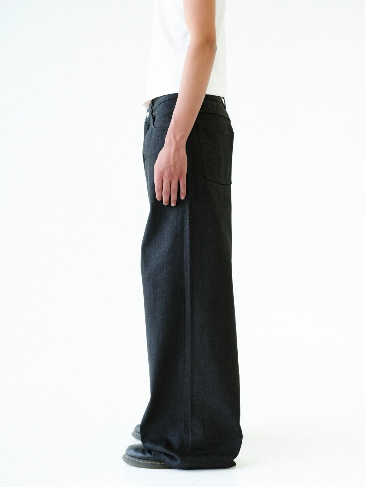 Jet Black Raw Selvedge Wide Leg Denim